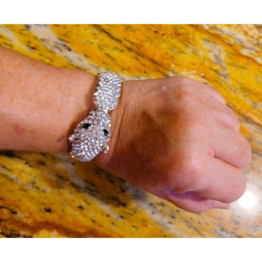 NOVADAB Beautiful silver Leopard rhinestone bangle bracelet with hinges